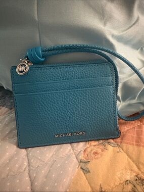 Michael Kors Turquoise Pebbled Leather Wristlet Card Case